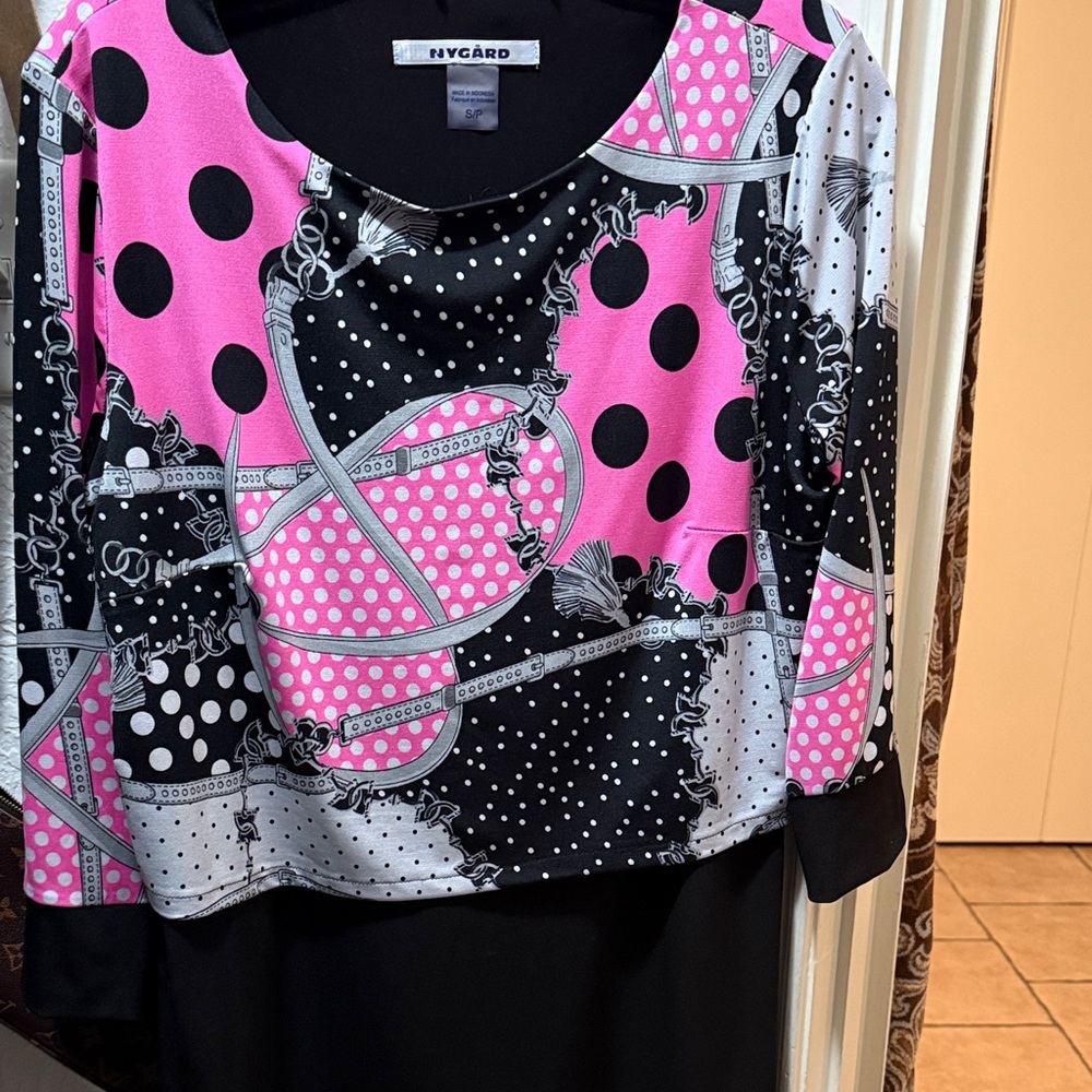 Peter Nygard Pink and Black Polka Dot Blouse